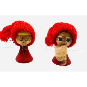 VTG ANNE BEATE Denmark Wooden Christmas Santa and Mrs. Claus Ornaments